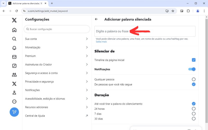 Como bloquear palavras no Twitter X