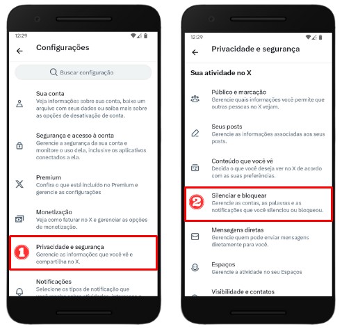 Como bloquear palavras no X celular