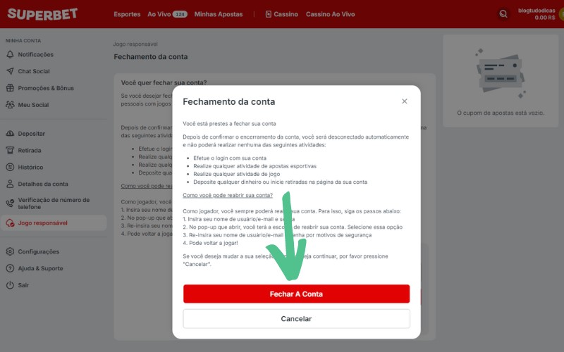 Como apagar conta Superbet