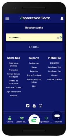 Como redefinir senha conta Esportes da Sorte