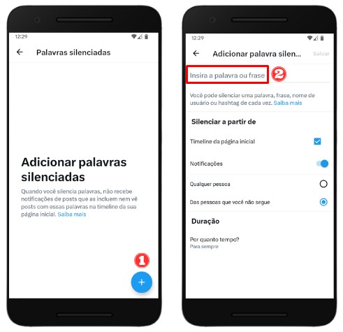 Como silenciar palavras no Twitter no celular