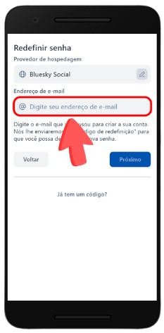 Email Bluesky social recuperar senha