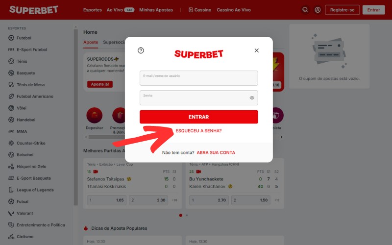 Esqueci minha senha SuperBet