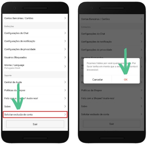 Como excluir conta na Shopee
