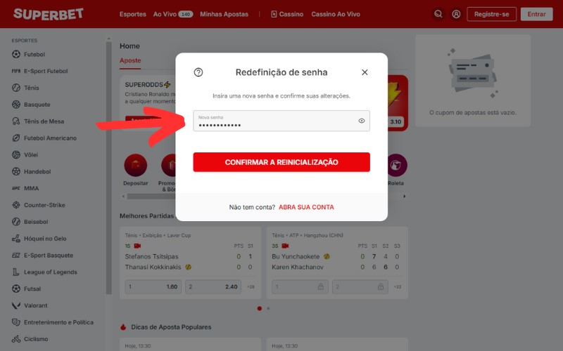 SuperBet esqueci minha senha recuperar